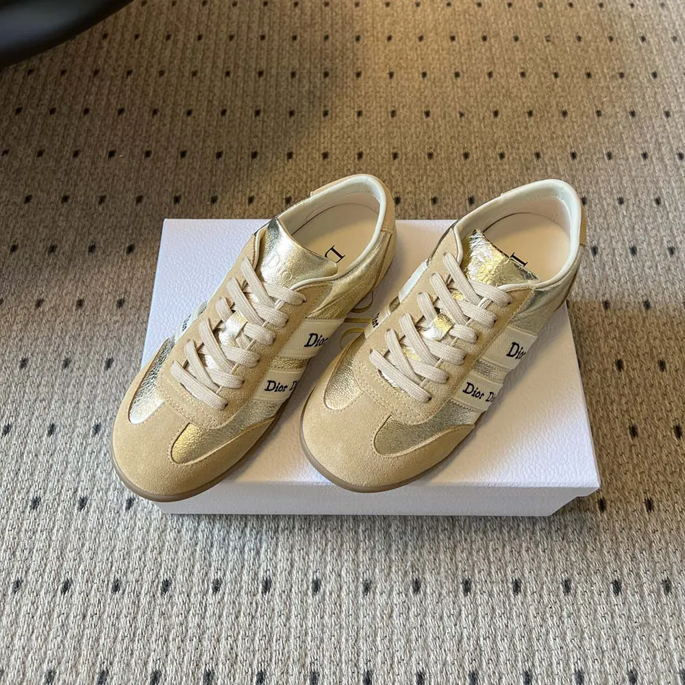 Dior Women Ribbon Sneaker Beige Suede Calfskin and Gold-Tone Crinkled Laminated Lambskin - image 4