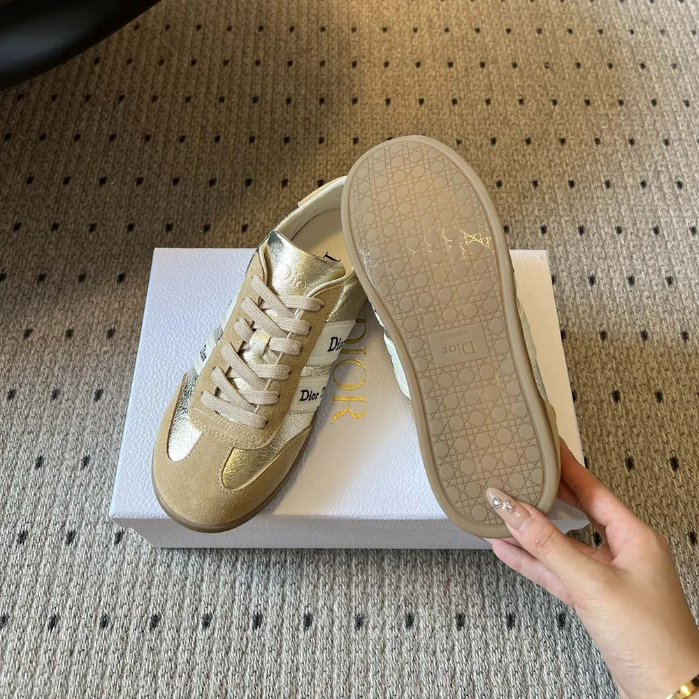 Dior Women Ribbon Sneaker Beige Suede Calfskin and Gold-Tone Crinkled Laminated Lambskin - image 10