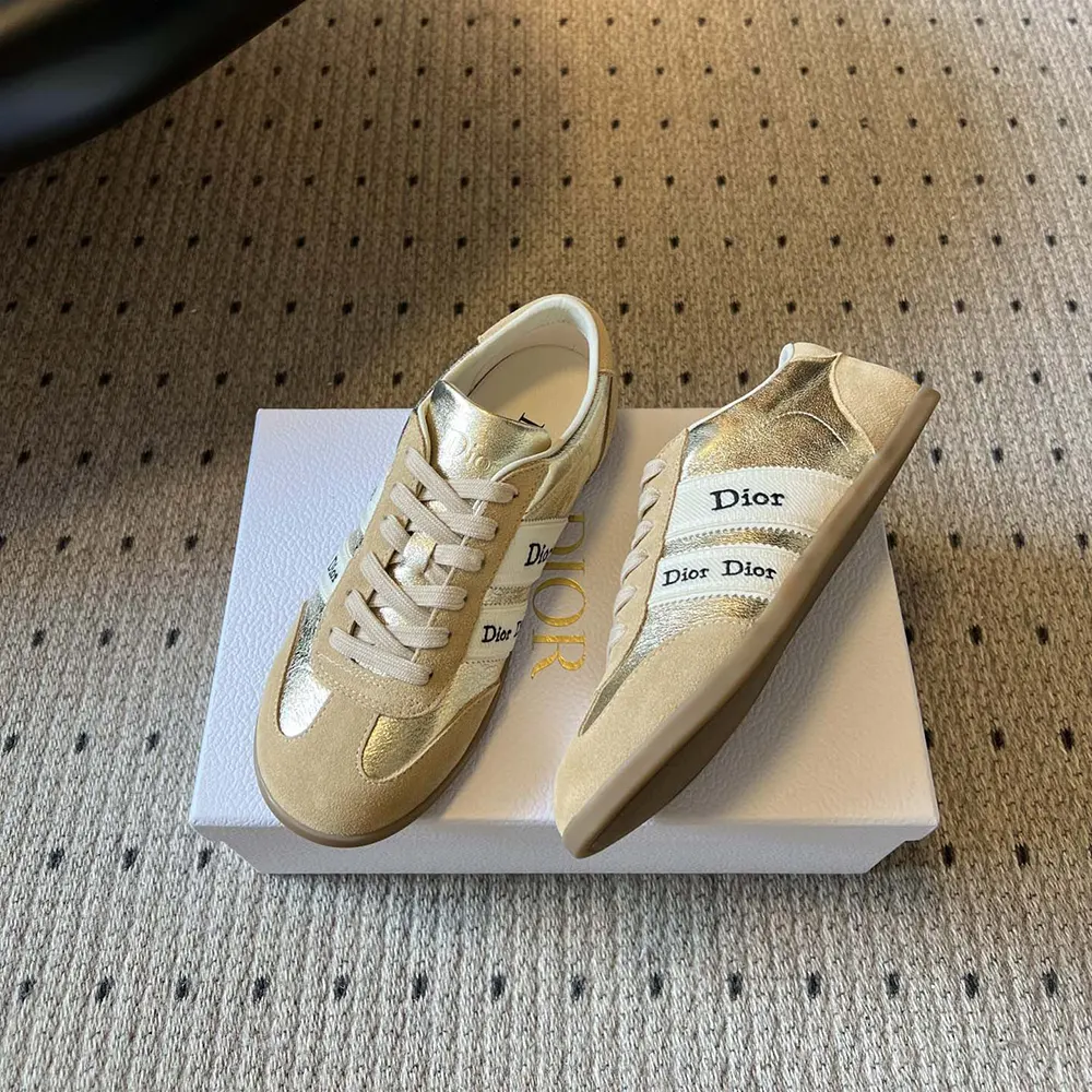Dior Women Ribbon Sneaker Beige Suede Calfskin and Gold-Tone Crinkled Laminated Lambskin - image 5