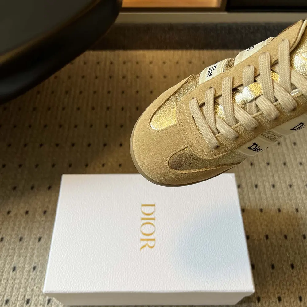 Dior Women Ribbon Sneaker Beige Suede Calfskin and Gold-Tone Crinkled Laminated Lambskin - image 8