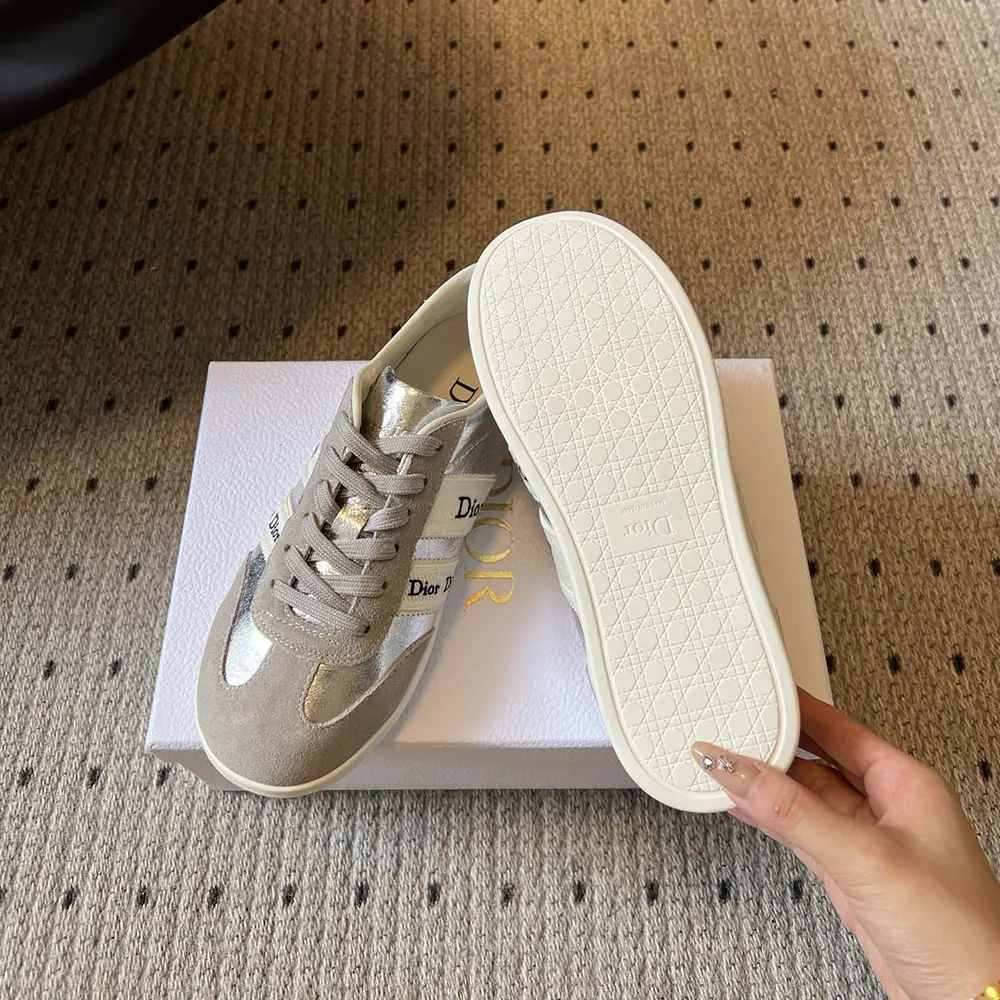 Dior Women Ribbon Sneaker Gray Suede Calfskin and Silver-Tone Crinkled Laminated Lambskin - image 7