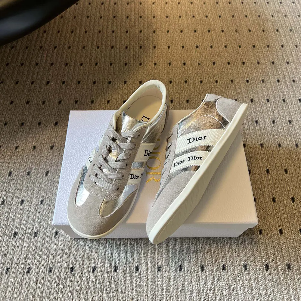 Dior Women Ribbon Sneaker Gray Suede Calfskin and Silver-Tone Crinkled Laminated Lambskin - image 5