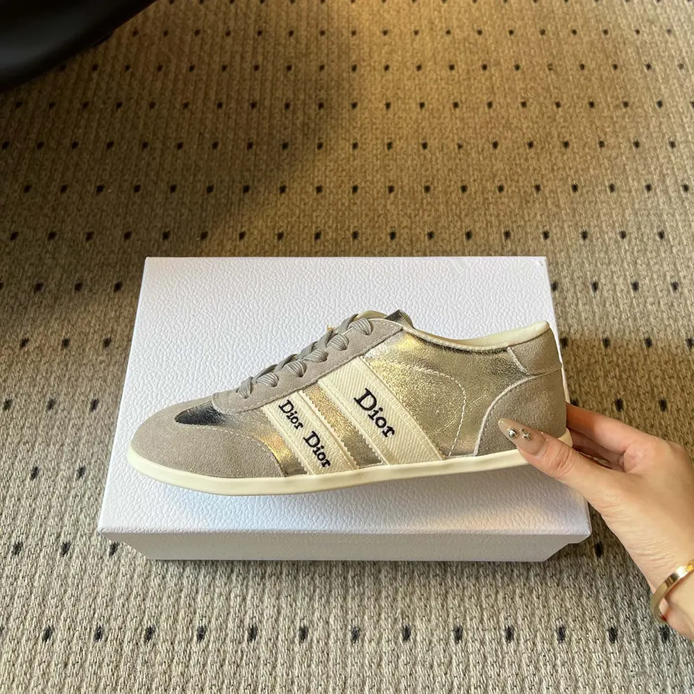 Dior Women Ribbon Sneaker Gray Suede Calfskin and Silver-Tone Crinkled Laminated Lambskin - image 8