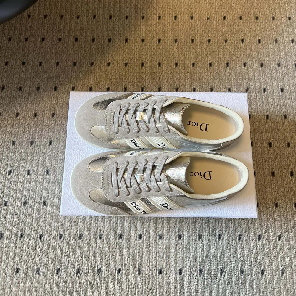 Dior Women Ribbon Sneaker Gray Suede Calfskin and Silver-Tone Crinkled Laminated Lambskin - image 4