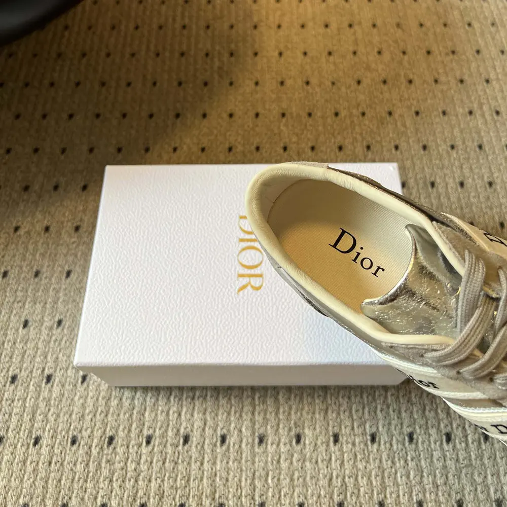 Dior Women Ribbon Sneaker Gray Suede Calfskin and Silver-Tone Crinkled Laminated Lambskin - image 10