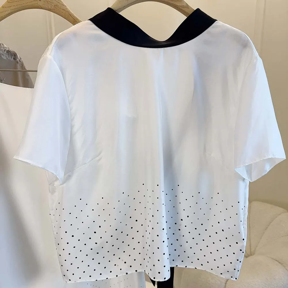 Dior Women Short-Sleeved Blouse with Rear Tie White Silk Twill with Black PolkaDior Motif - image 4
