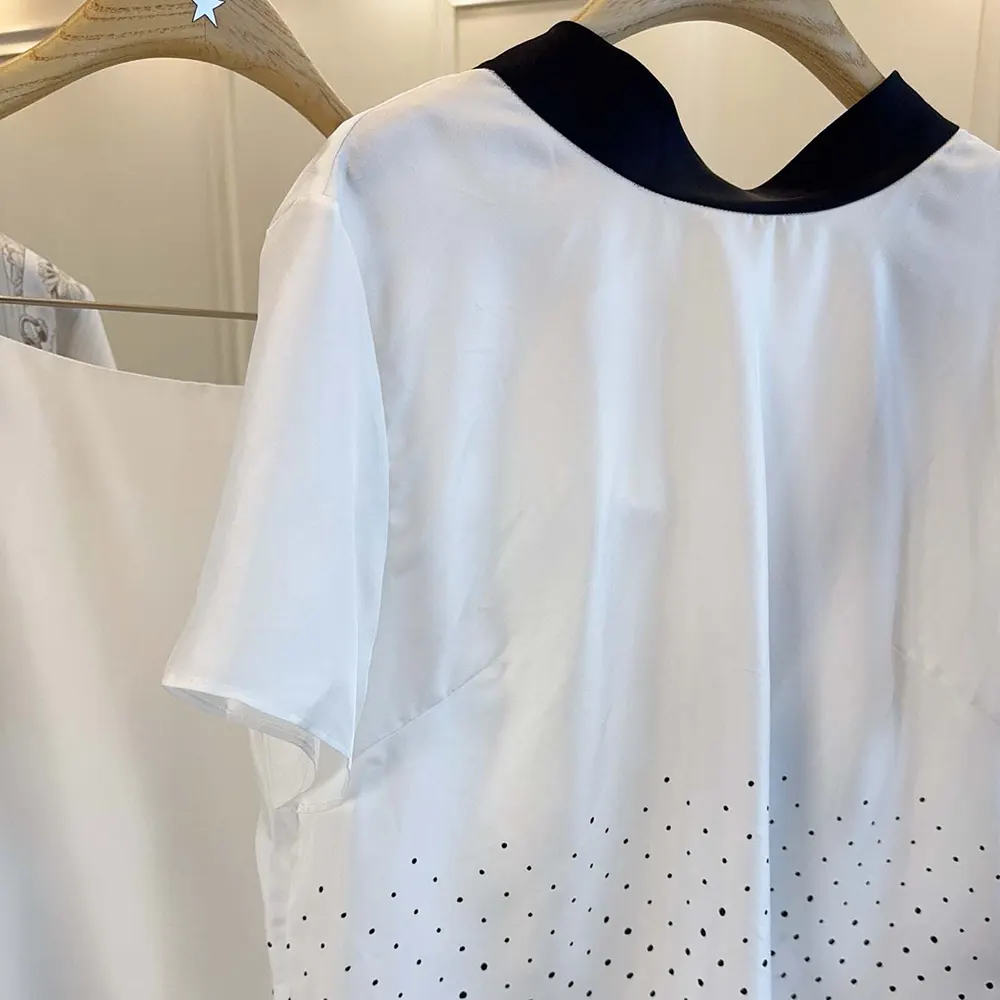 Dior Women Short-Sleeved Blouse with Rear Tie White Silk Twill with Black PolkaDior Motif - image 5
