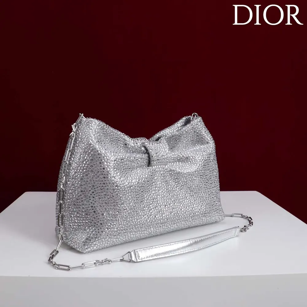 Dior Women Small Dior Bow Bag Silver-Tone Goatskin and Strass - image 4