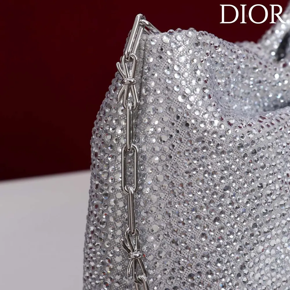 Dior Women Small Dior Bow Bag Silver-Tone Goatskin and Strass - image 7