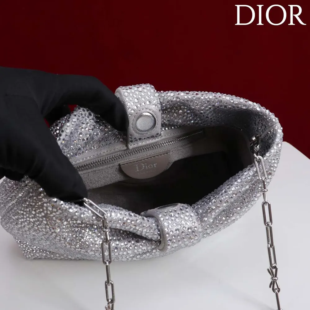 Dior Women Small Dior Bow Bag Silver-Tone Goatskin and Strass - image 6