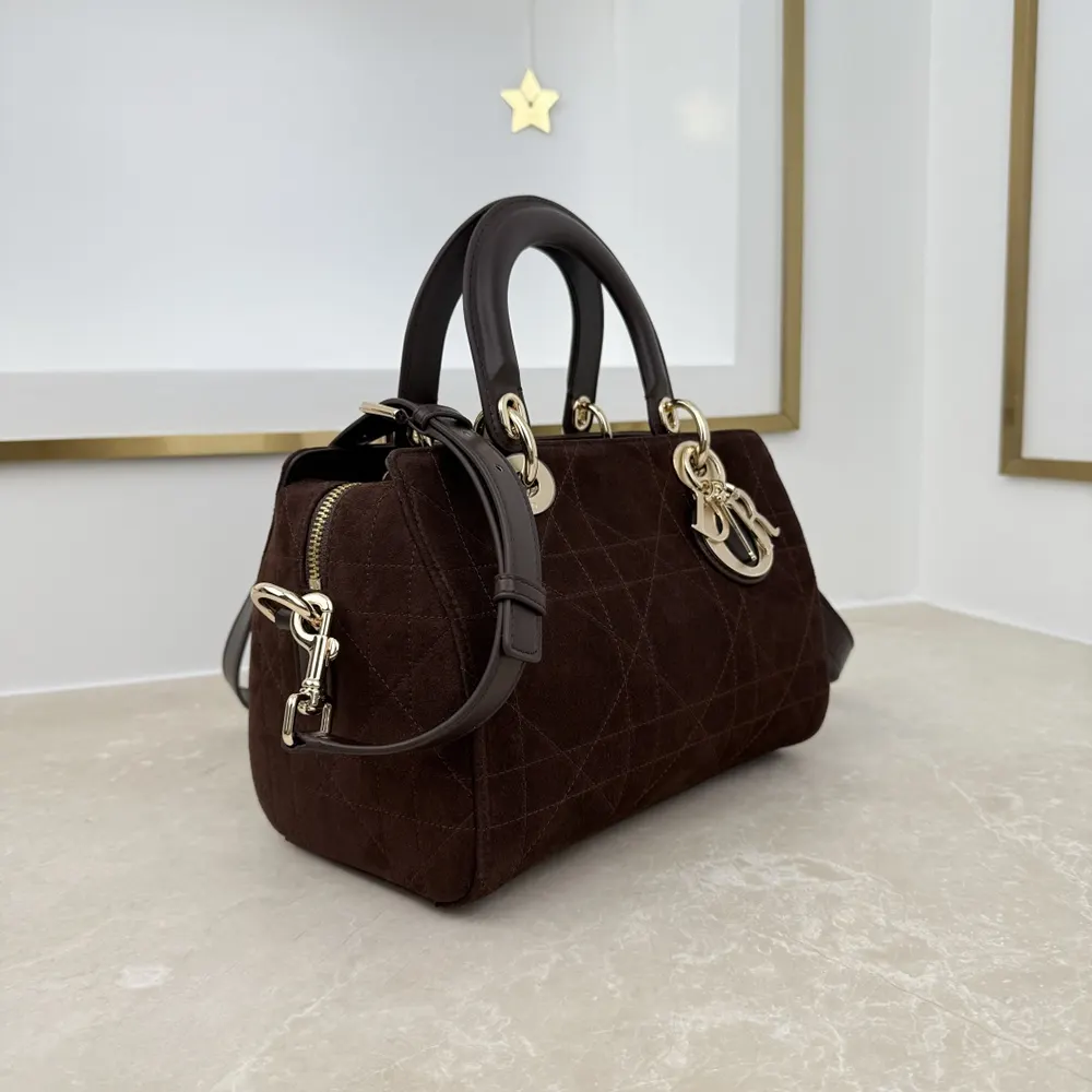 Dior Women Small Dior Granville Bag Chocolate Flat Macrocannage Suede Calfskin - image 4