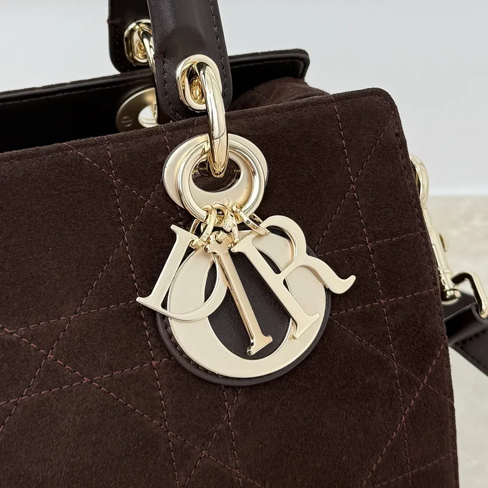 Dior Women Small Dior Granville Bag Chocolate Flat Macrocannage Suede Calfskin - image 8