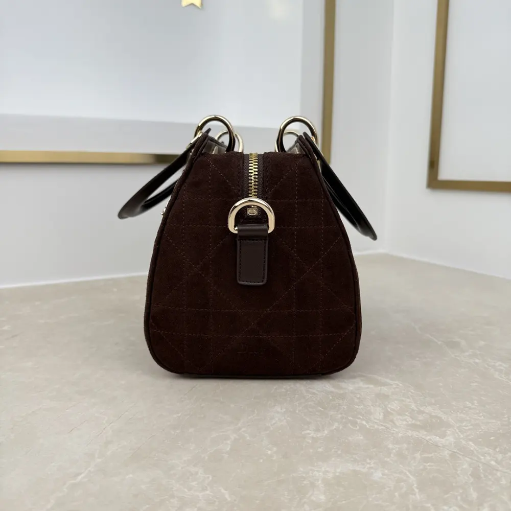 Dior Women Small Dior Granville Bag Chocolate Flat Macrocannage Suede Calfskin - image 5
