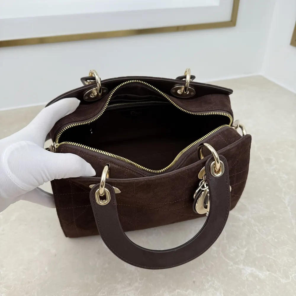 Dior Women Small Dior Granville Bag Chocolate Flat Macrocannage Suede Calfskin - image 6