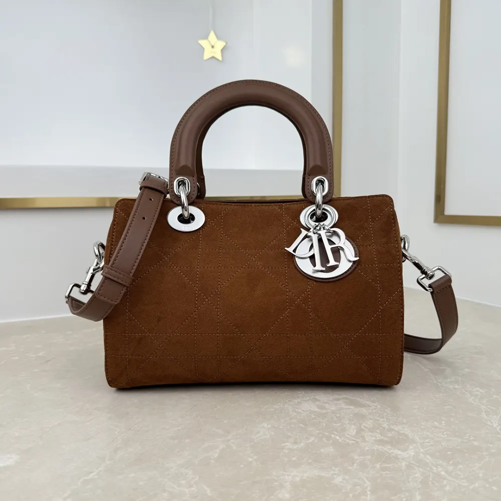 Close-up of golden saddle hardware on Dior Women Small Dior Granville Bag