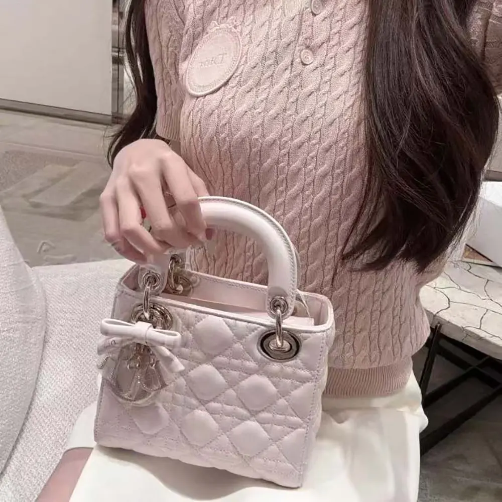 Dior Women Mini Lady Dior Bag with Chain Ballet Pink Cannage Lambskin - image 4