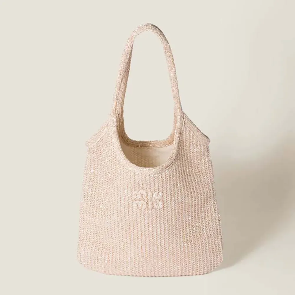 Front view of Miu Miu Women Ivy Sequin Mesh Bag Powder Pink