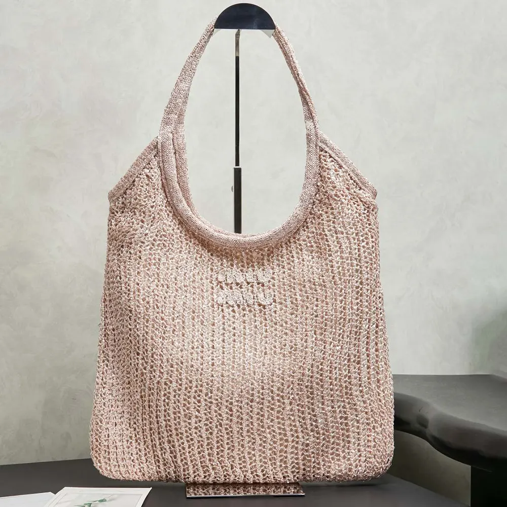 Close-up of sequin details on Miu Miu Women Ivy Sequin Mesh Bag Powder Pink
