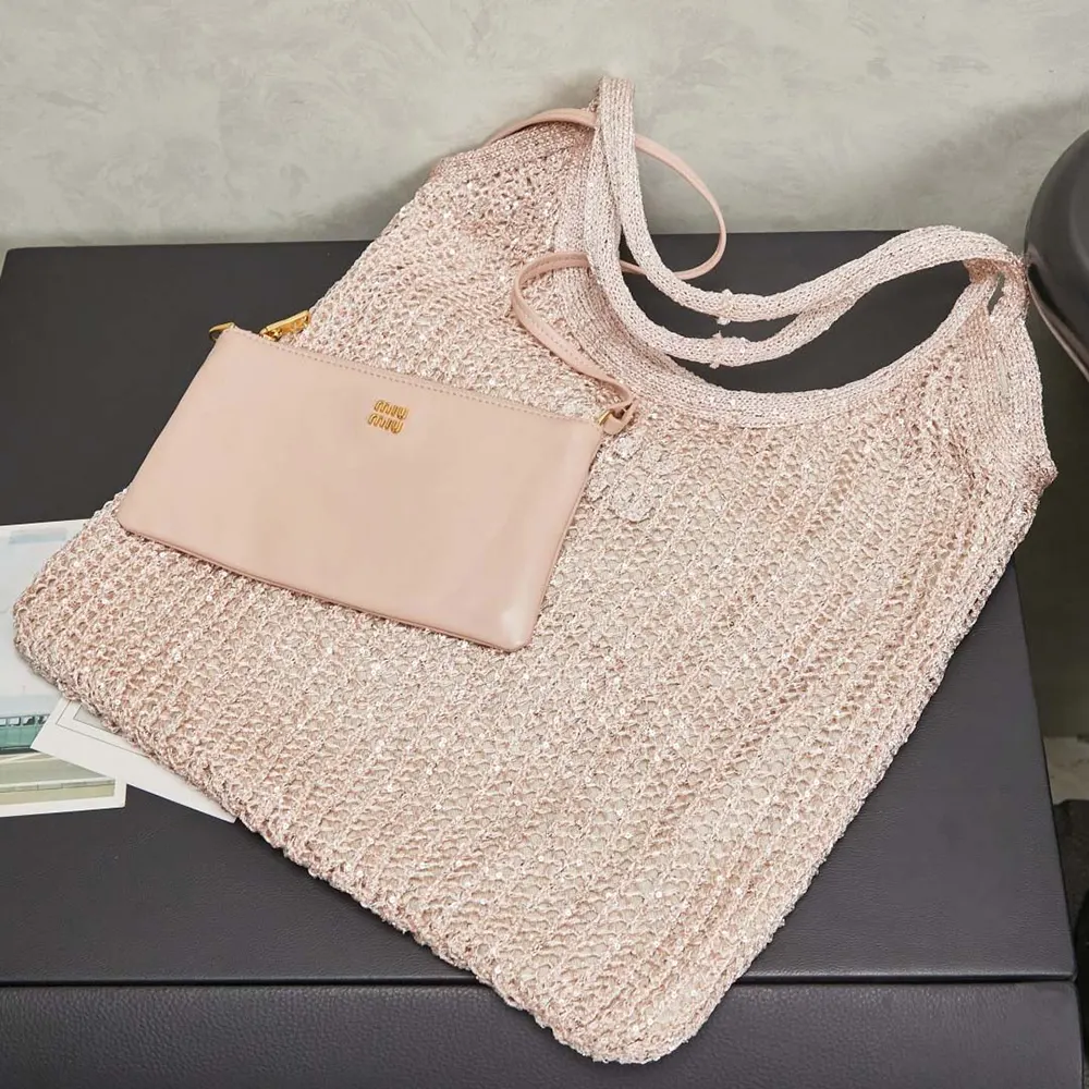 Miu Miu Women Ivy Sequin Mesh Bag Powder Pink - image 4