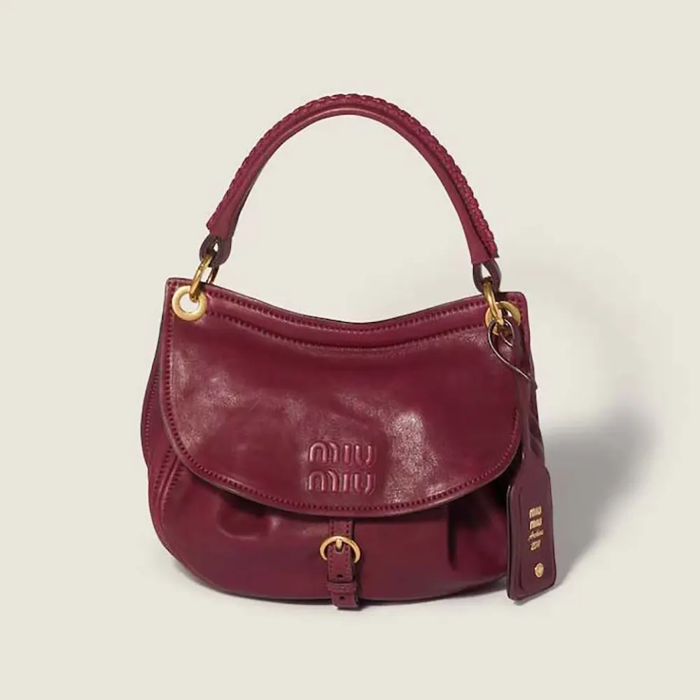 Front view of Miu Miu Women Rendez-Vous Nappa Leather Bag Amaranth Red