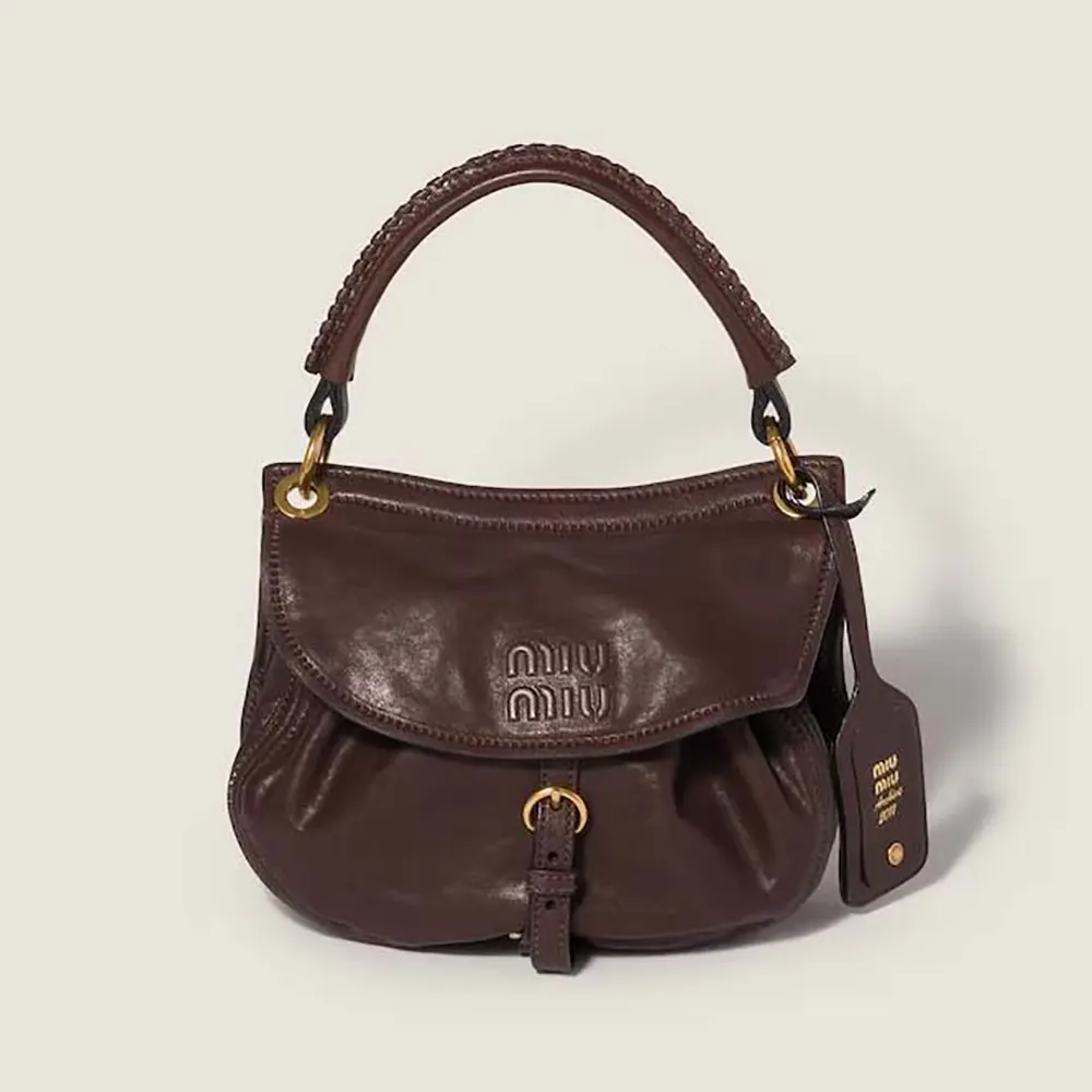 Front view of Miu Miu Women Rendez-Vous Nappa Leather Bag Briarwood