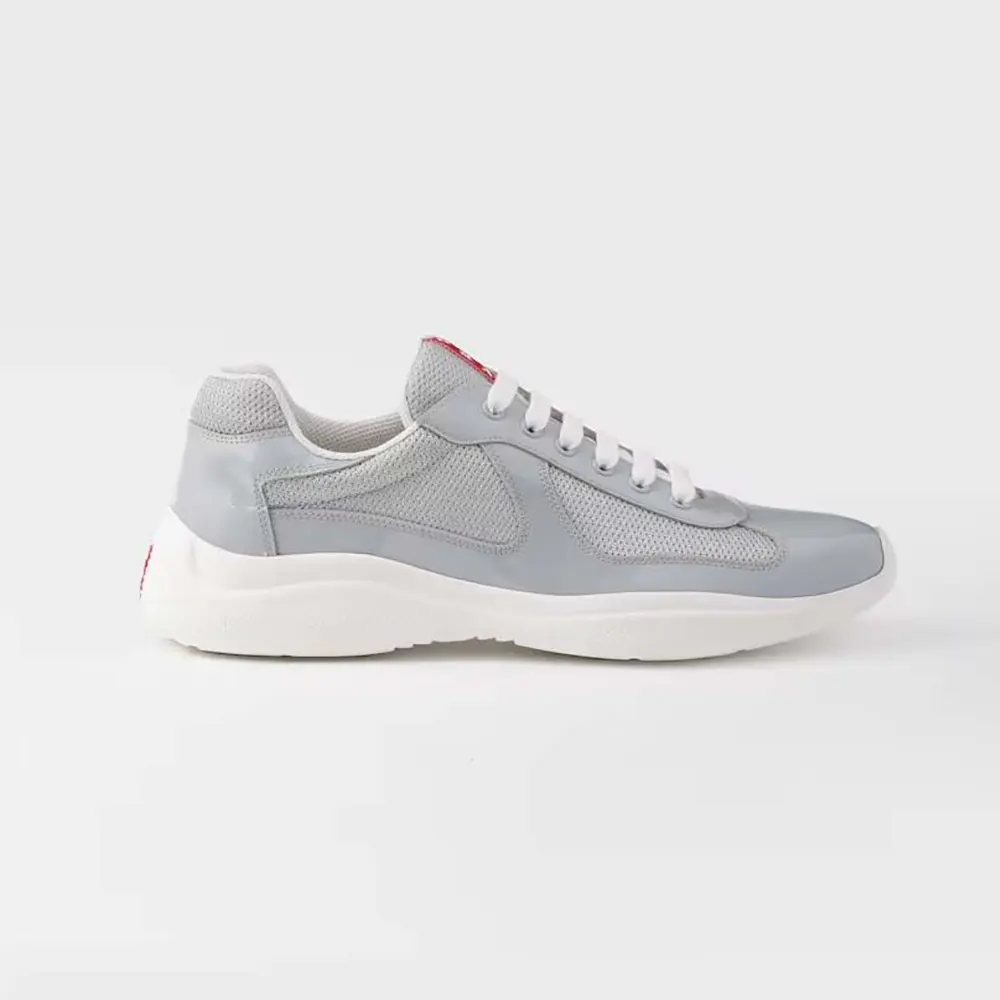 Side view of Prada Unisex America’S Cup Metallic Leather And Bike Fabric Sneakers-Silver
