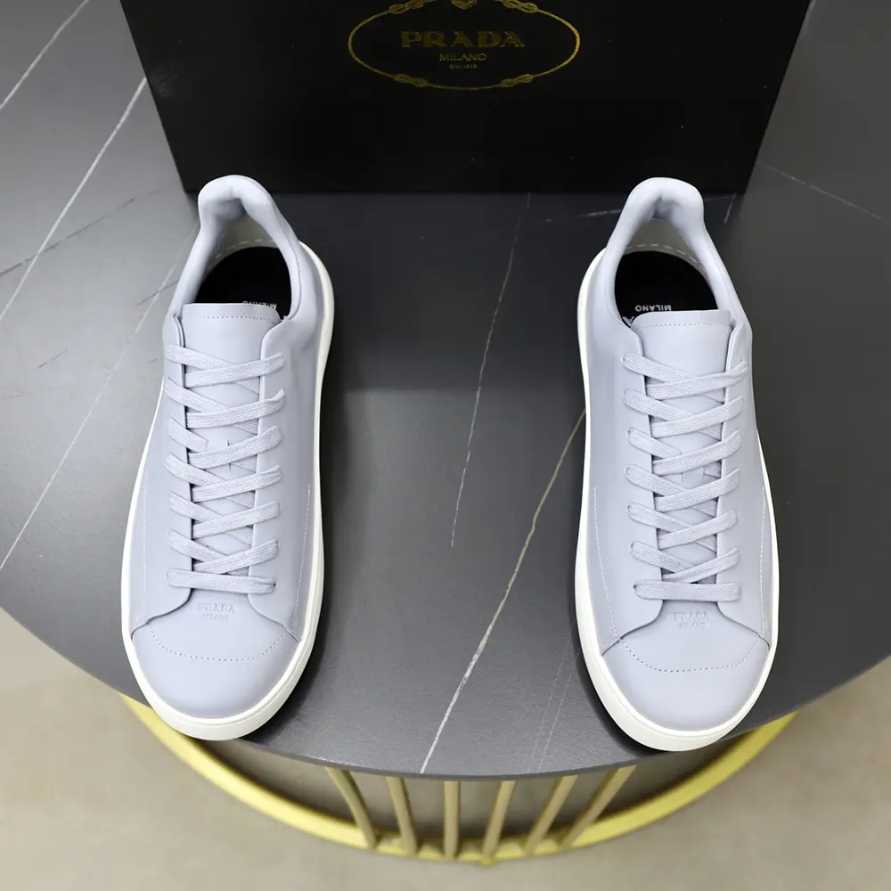 Prada Unisex Court Leather Sneakers-Pearl Gray - image 4
