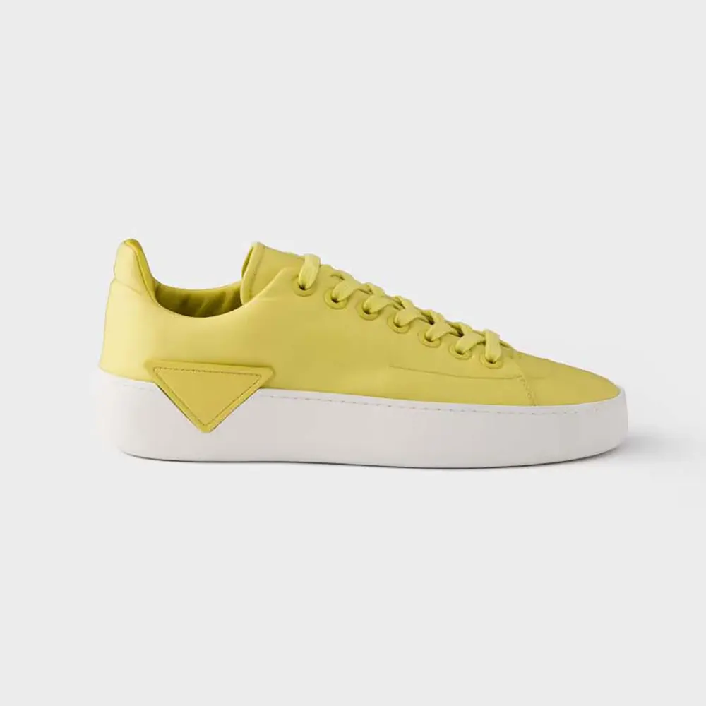 Front angle of Prada Unisex Court Leather Sneakers-Pineapple in yellow leather