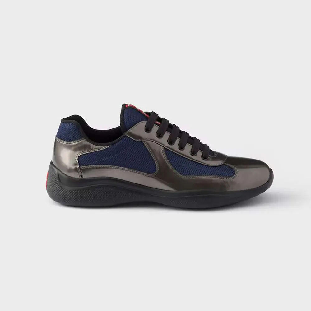 Side view of Prada Unisex Patent Leather And Technical Fabric Prada America’S Cup Sneakers-Navy
