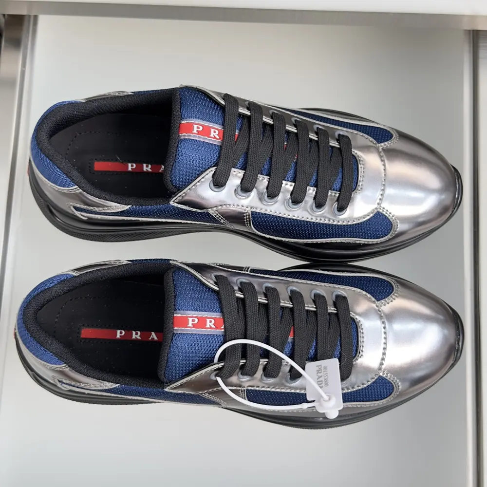 Prada Unisex Patent Leather And Technical Fabric Prada America’S Cup Sneakers-Navy - image 5