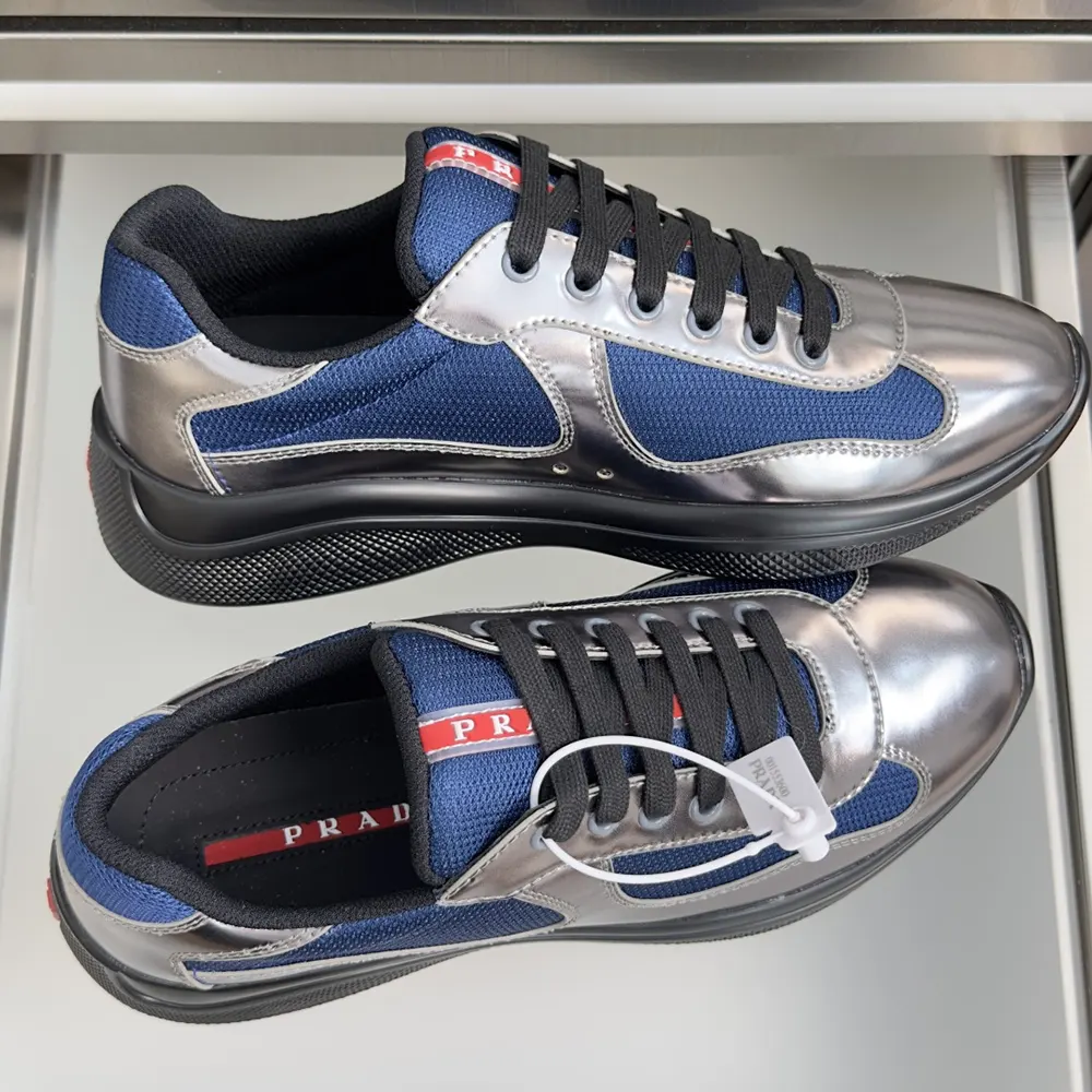 Prada Unisex Patent Leather And Technical Fabric Prada America’S Cup Sneakers-Navy - image 6