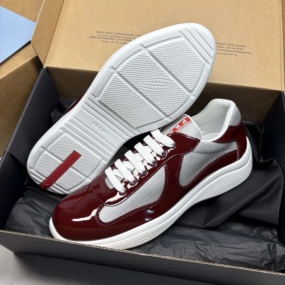 Prada Unisex Patent Leather And Technical Fabric Prada America’S Cup Sneakers-Burgundy - image 10
