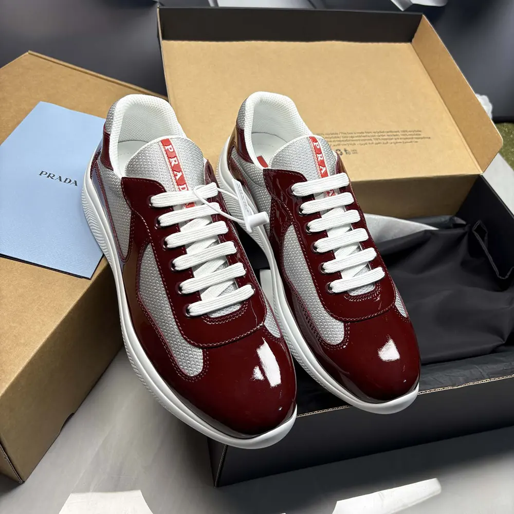 Top-down angle showing laces and signature Prada logo on America’S Cup Sneakers