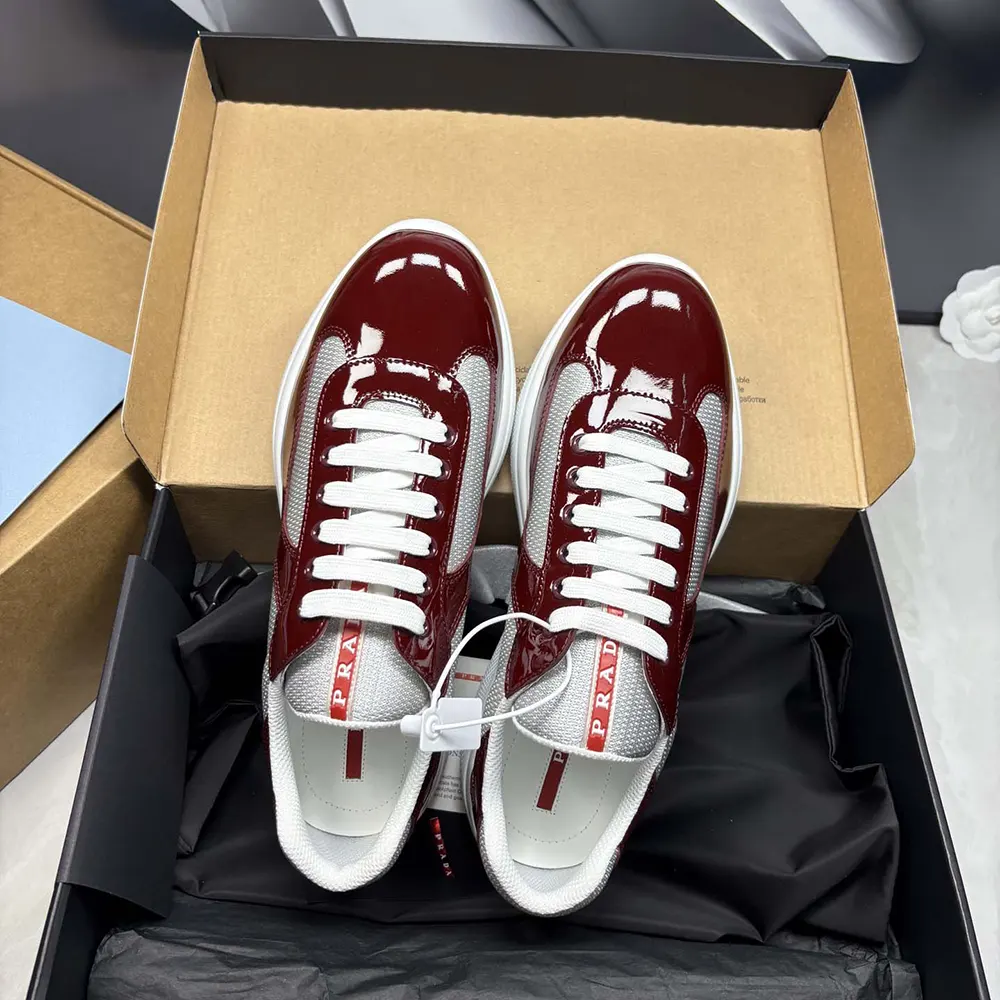 Prada Unisex Patent Leather And Technical Fabric Prada America’S Cup Sneakers-Burgundy - image 5