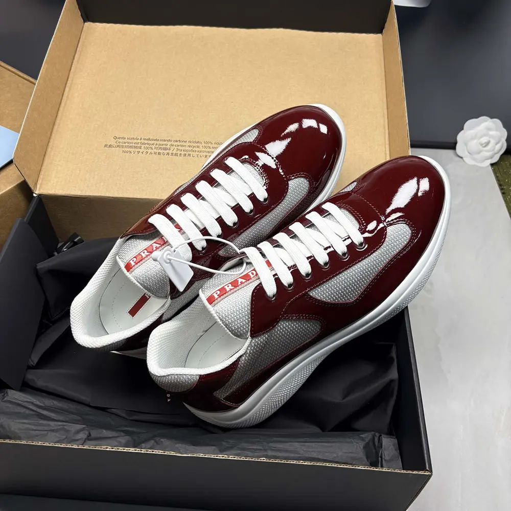 Prada Unisex Patent Leather And Technical Fabric Prada America’S Cup Sneakers-Burgundy - image 4