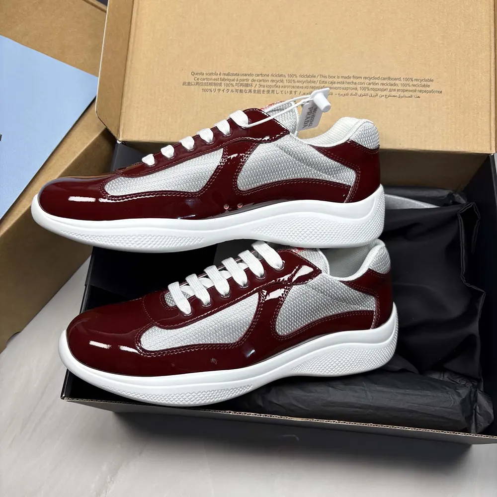 Prada Unisex Patent Leather And Technical Fabric Prada America’S Cup Sneakers-Burgundy - image 8