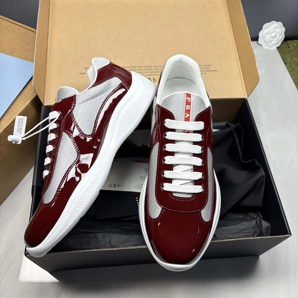 Prada Unisex Patent Leather And Technical Fabric Prada America’S Cup Sneakers-Burgundy - image 7
