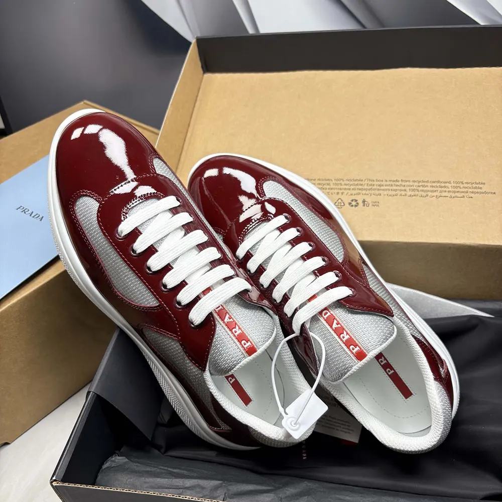 Prada Unisex Patent Leather And Technical Fabric Prada America’S Cup Sneakers-Burgundy - image 6