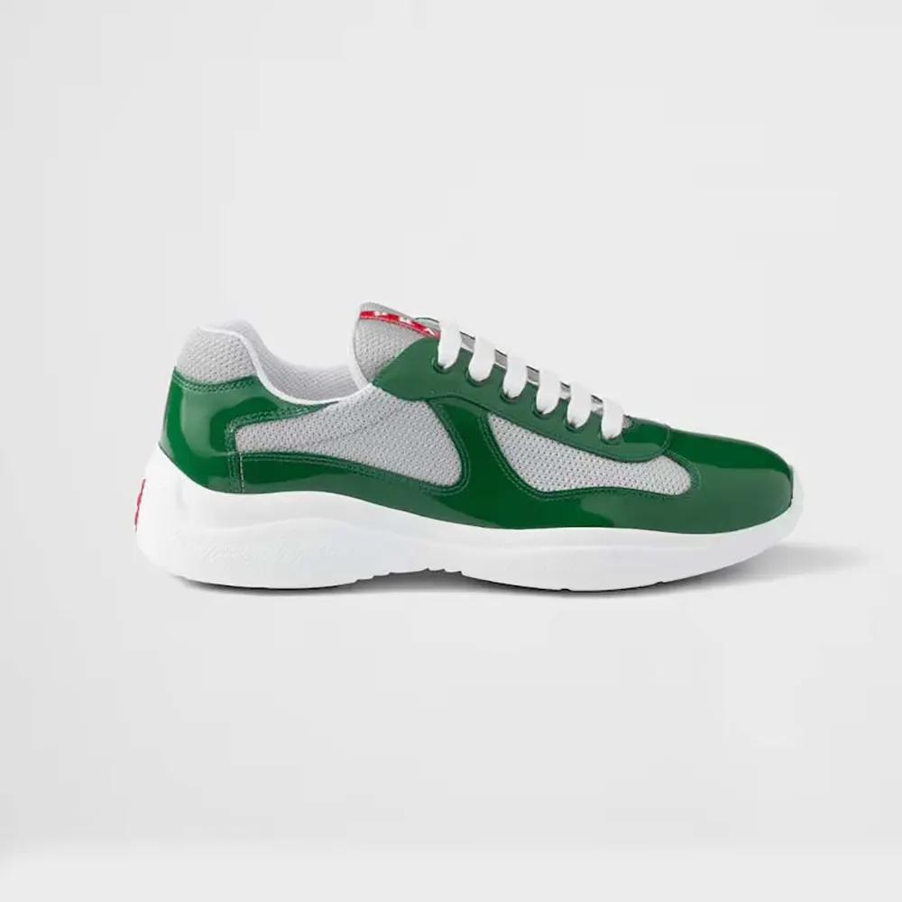 Side view of Prada Unisex Patent Leather And Technical Fabric Prada America’S Cup Sneakers-Green