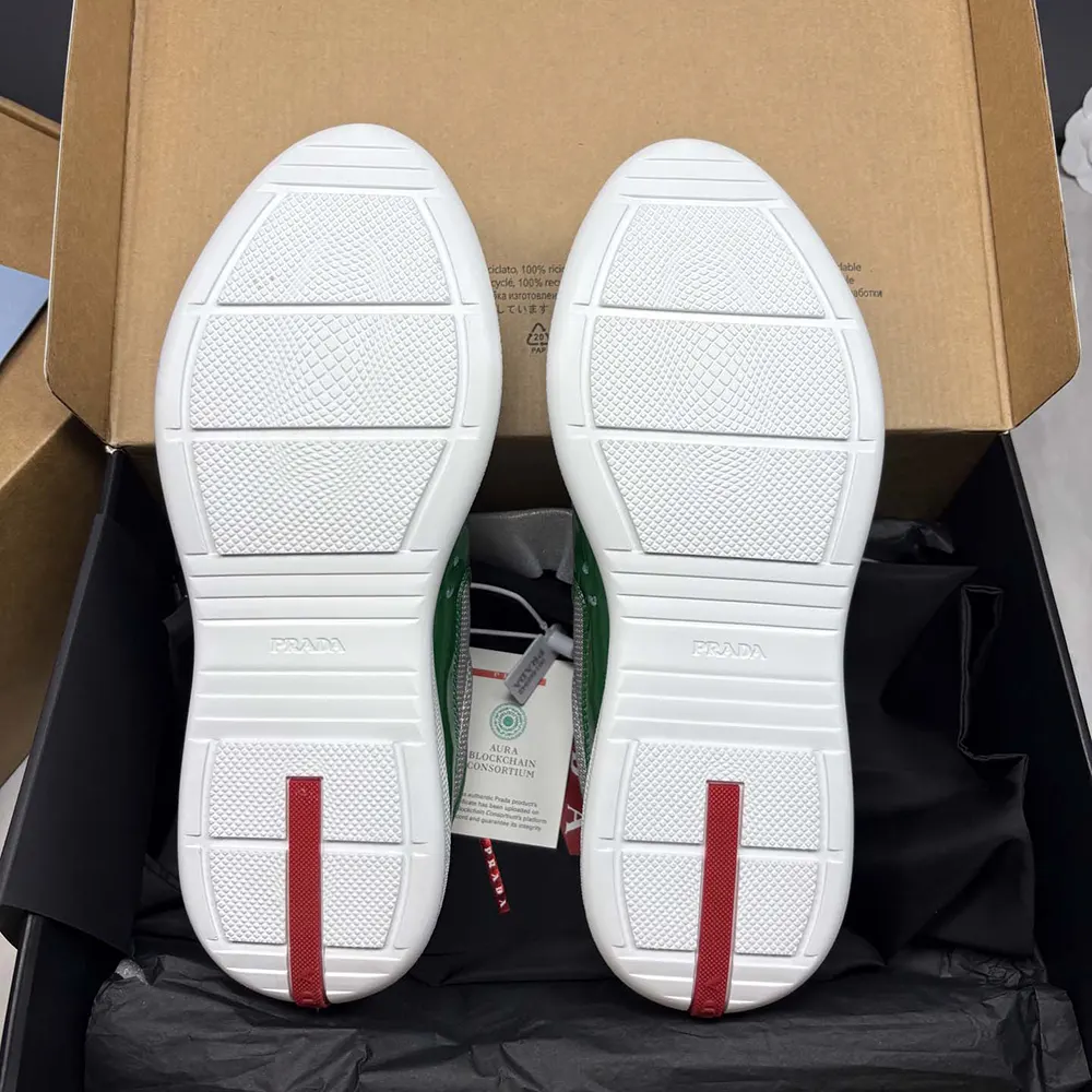Prada Unisex Patent Leather And Technical Fabric Prada America’S Cup Sneakers-Green - image 10