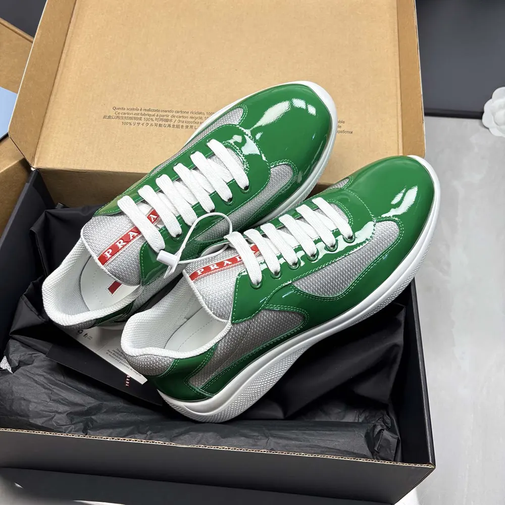 Prada Unisex Patent Leather And Technical Fabric Prada America’S Cup Sneakers-Green - image 5
