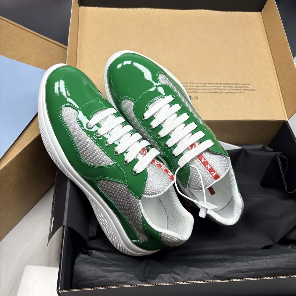 Prada Unisex Patent Leather And Technical Fabric Prada America’S Cup Sneakers-Green - image 4