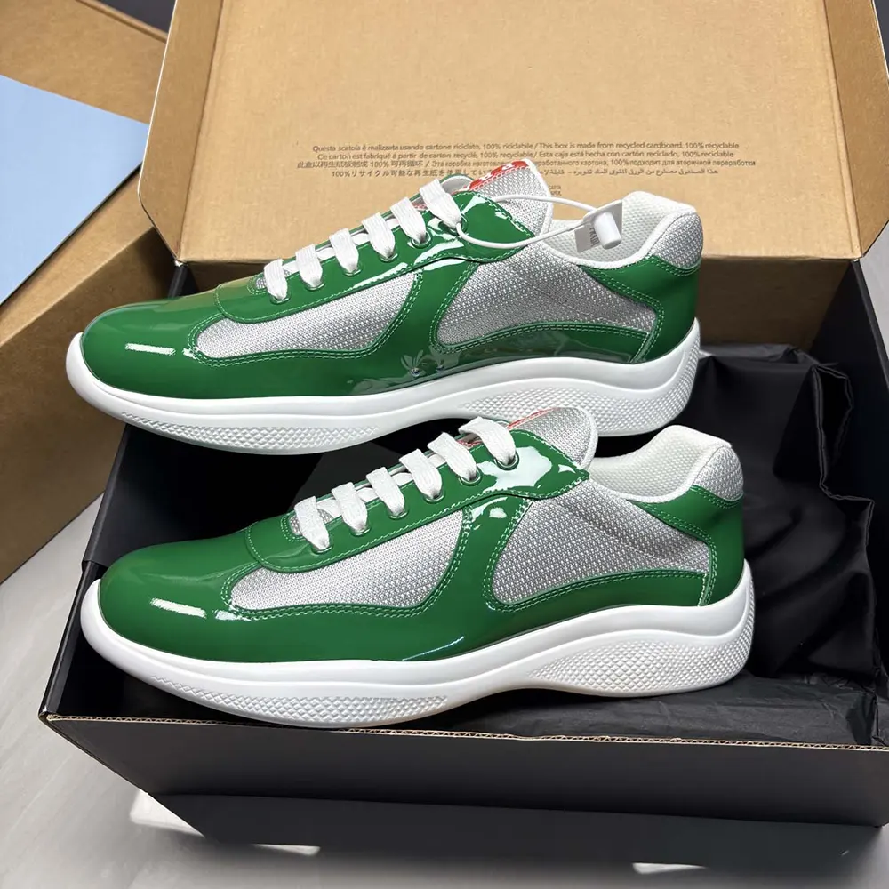 Prada Unisex Patent Leather And Technical Fabric Prada America’S Cup Sneakers-Green - image 7