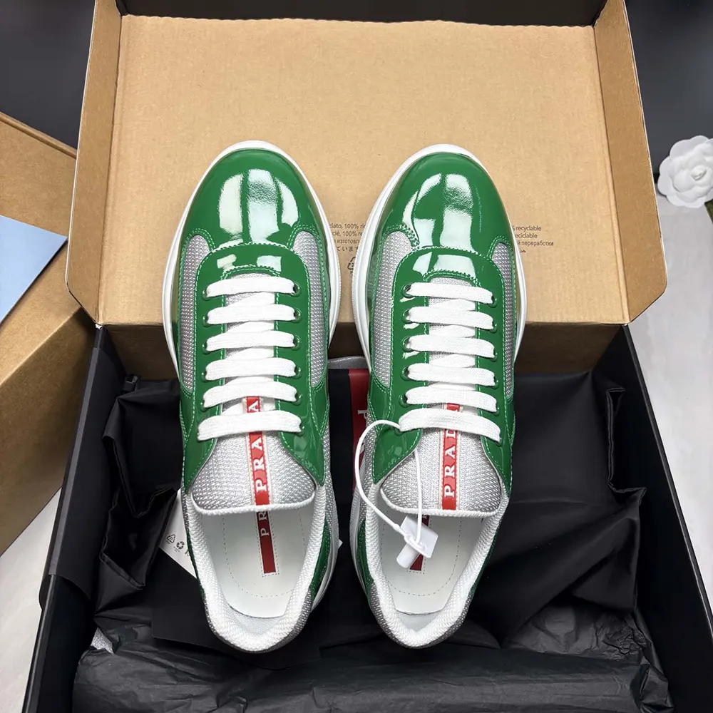 Prada Unisex Patent Leather And Technical Fabric Prada America’S Cup Sneakers-Green - image 6