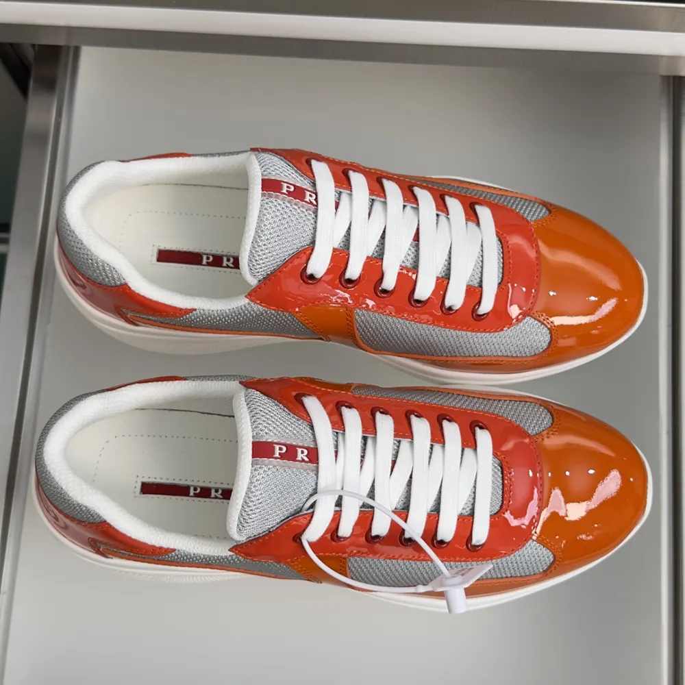 Prada Unisex Patent Leather And Technical Fabric Prada America’S Cup Sneakers-Orange - image 5