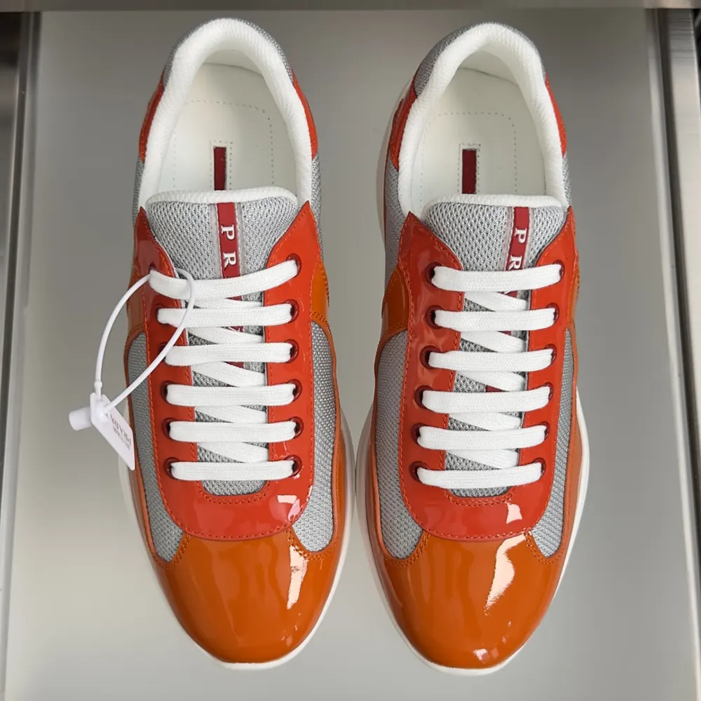 Prada Unisex Patent Leather And Technical Fabric Prada America’S Cup Sneakers-Orange - image 4