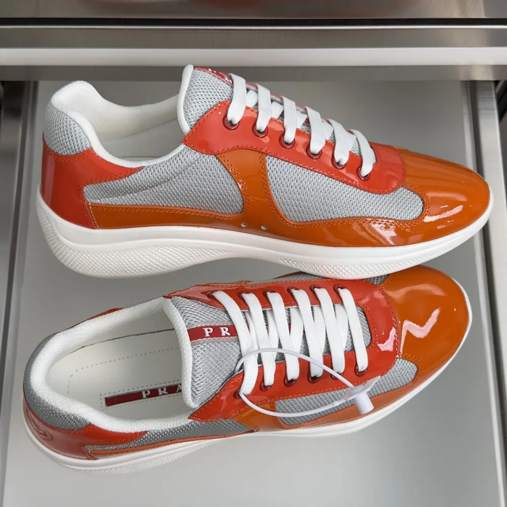 Prada Unisex Patent Leather And Technical Fabric Prada America’S Cup Sneakers-Orange - image 6