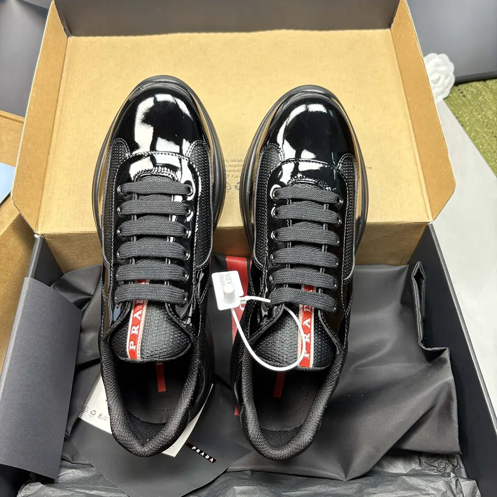 Prada Unisex Patent Leather and Technical Fabric Prada America’s Cup Sneakers-Black - image 4
