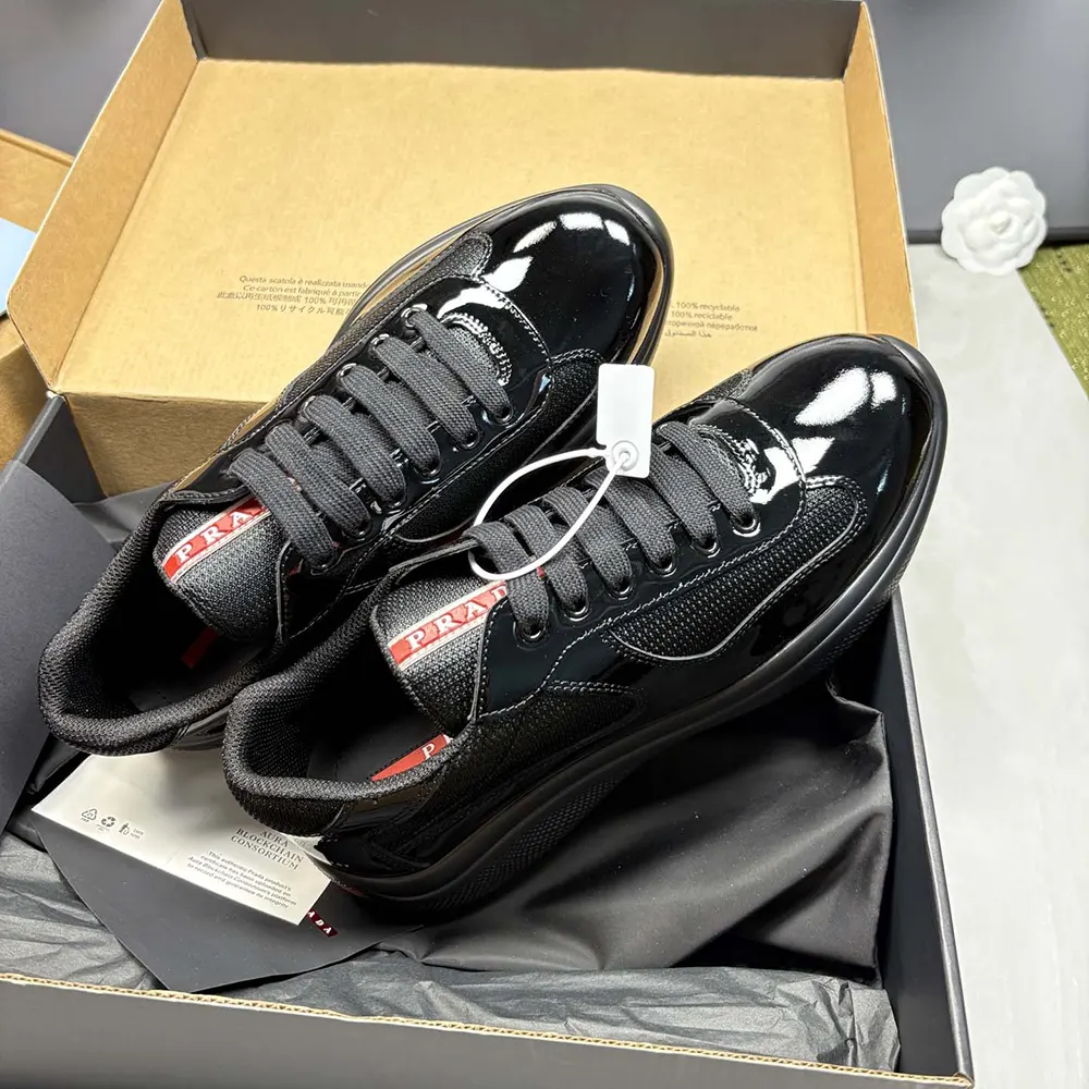 Prada Unisex Patent Leather and Technical Fabric Prada America’s Cup Sneakers-Black - image 5