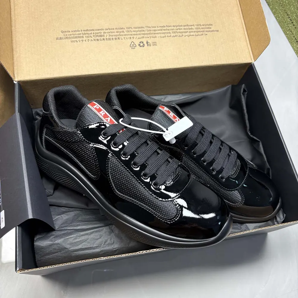 Prada Unisex Patent Leather and Technical Fabric Prada America’s Cup Sneakers-Black - image 6